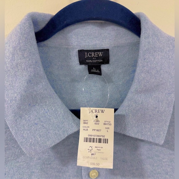 J.Crew Factory Cotton Sweater Polo Shirt Men Size L Heather Cornflower Blue NWT - Picture 6 of 10